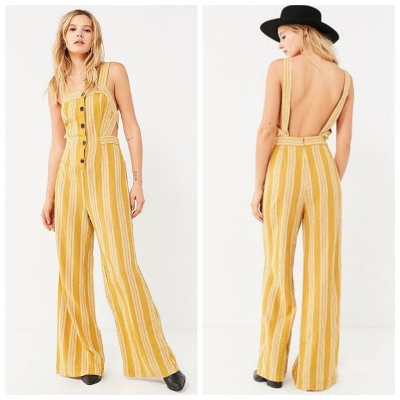 Urban Outfitters Pants - UO Ameliana Linen Striped Button Front Jumpsuit